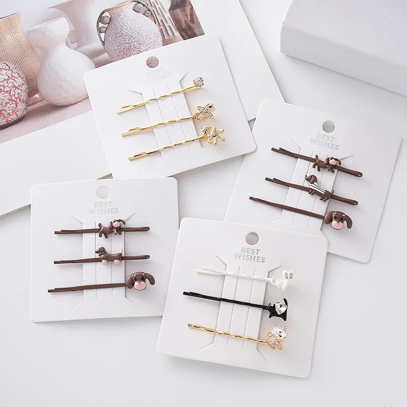 Cartoon Animal Cat Dog Unicorn Rhinestone Alloy Hair Clips For Women Girls Drip Oil Heart Pattern Bobby Pins Cute Hair Accessories