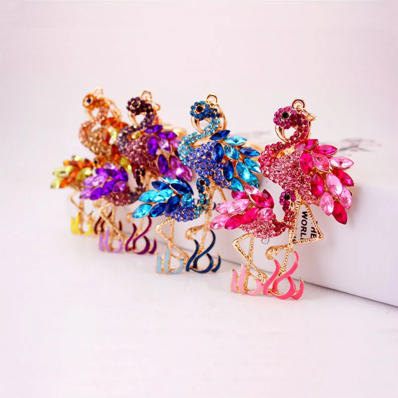 Porte-Clés Flamant Rose Mignon Dessin Animé Alliage Incrusté de Strass Pendentif Sac Animal Décoration pour Femmes Filles Cadeau Mode