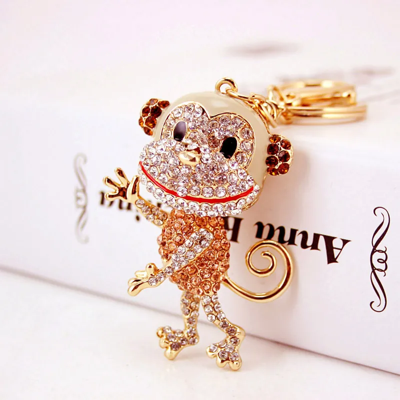 Cute Cartoon Monkey Keychain Sparkling Rhinestone Zinc Alloy Animal Bag Charm Pendant For Women Girls Daily Accessories