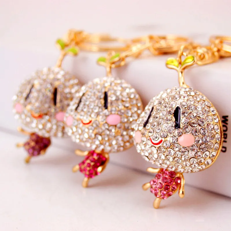Porte-Clés Pousse de Haricot Cartoon Bébé en Alliage de Zinc Incrusté de Strass Pendentif de Sac Cadeau pour Femme Accessoires