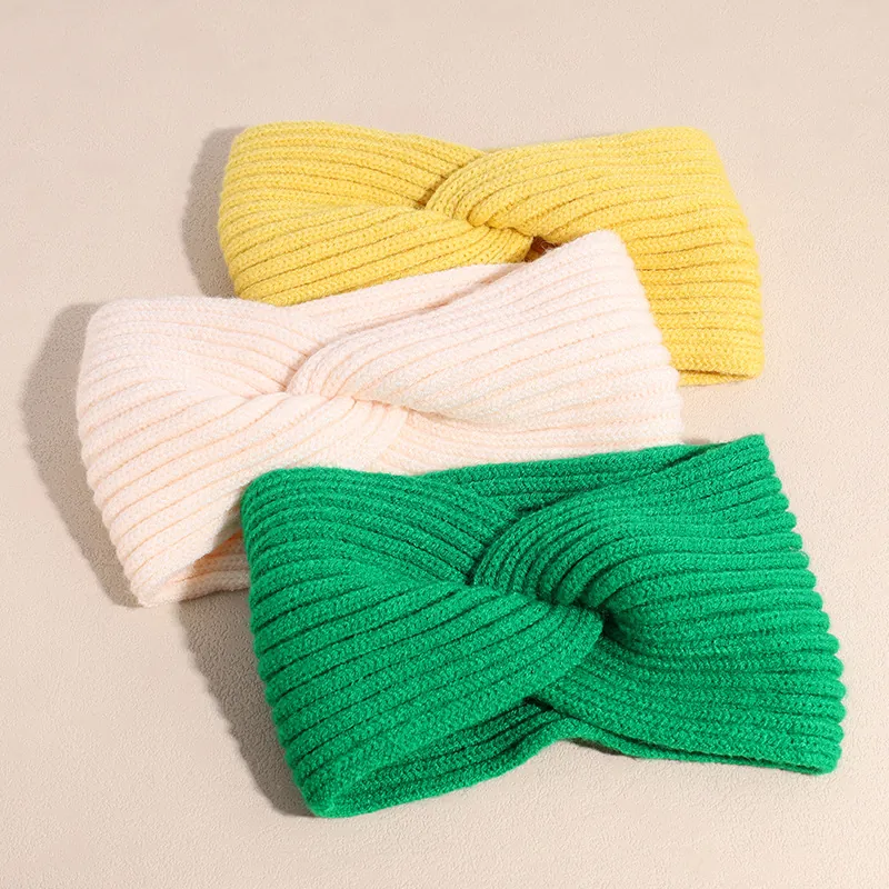 Women Knitted Headband Twist Knot Ribbed Hair Band Elastic Warm Wide Ear Warmer Headwrap For Winter Autumn Solid Color Fashion Accessory