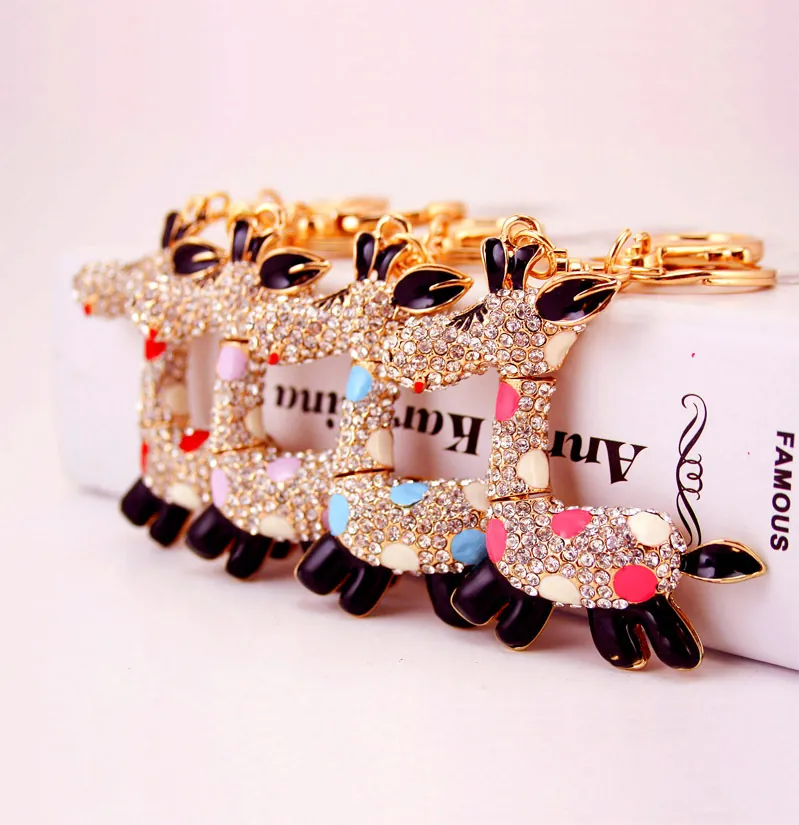 Sparkly Giraffe Rhinestone Keychain With Colorful Enamel Zinc Alloy Animal Bag Charm Hanging Ornament For Women Girls Gift