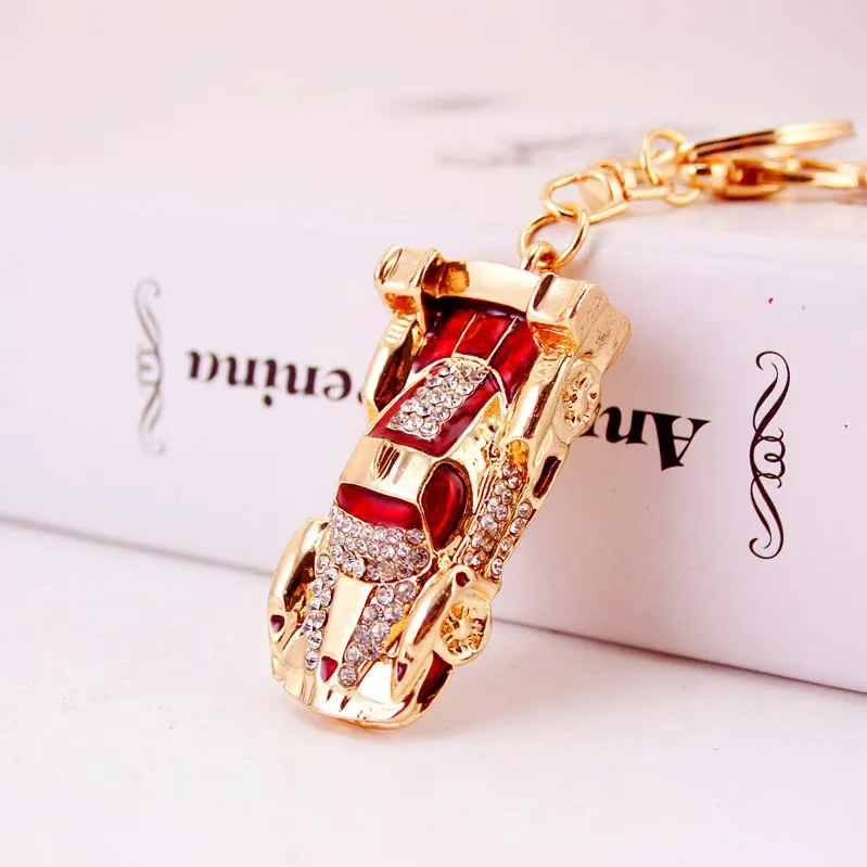 Zinc Alloy Car Model Keychain With Rhinestone Embellishment Enamel Finish Sports Car Key Ring Bag Pendant Gift