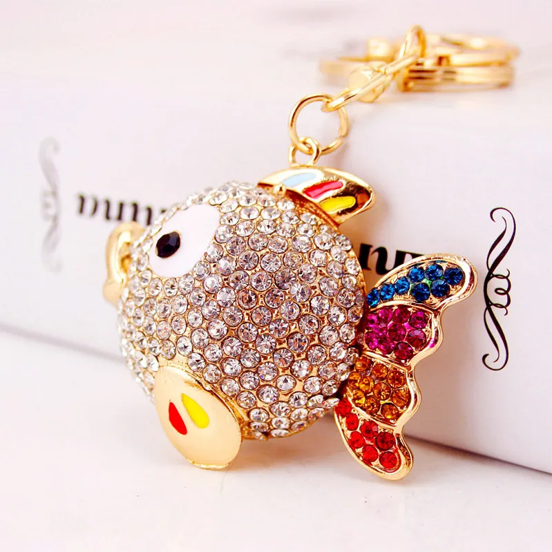 Portachiavi Creativo a Forma di Pesce Tropicale Colorato in Lega di Zinco con Strass Ciondolo Animale Accessorio Borsa Donna Regalo