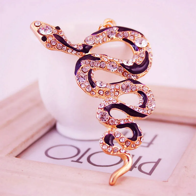 Ethnic Style Zinc Alloy Snake Keychain Rhinestone Inlaid Enamel Animal Pendant Bag Charm Jewelry Gift For Men Women