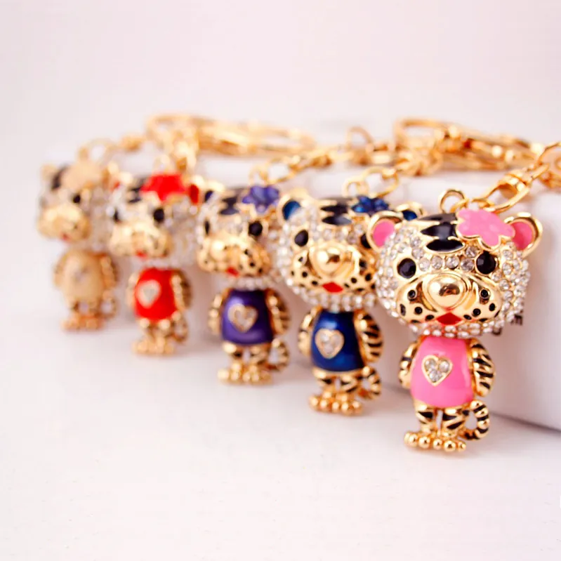 Porte-clés Tigre Créatif en Alliage de Zinc Incrusté de Strass et Émail Pendentif pour Sac à Main Femme Cadeau Accessoires