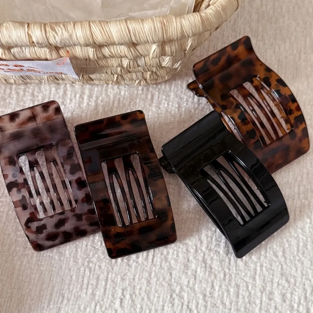 Women Rectangular Leopard Print Hair Claw Flat Shark Clip PS Material Elegant Black Grey Leopard Hair Clip Accessories