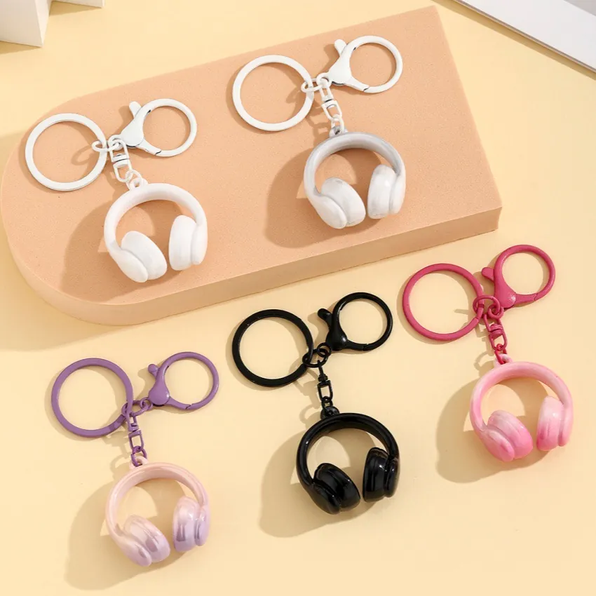 Creative Headphone Shape Keychain Acrylic Mini Earphone Bag Pendant Fashion Marble Pattern Key Ring Hanging Ornament Gift