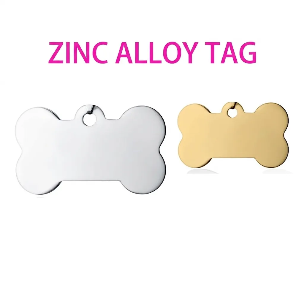 Bone Shape Zinc Alloy Pet ID Tag Medium Size Polished Metal Dog Identity Name Tag For Dog Collar Accessories Jewelry Gift