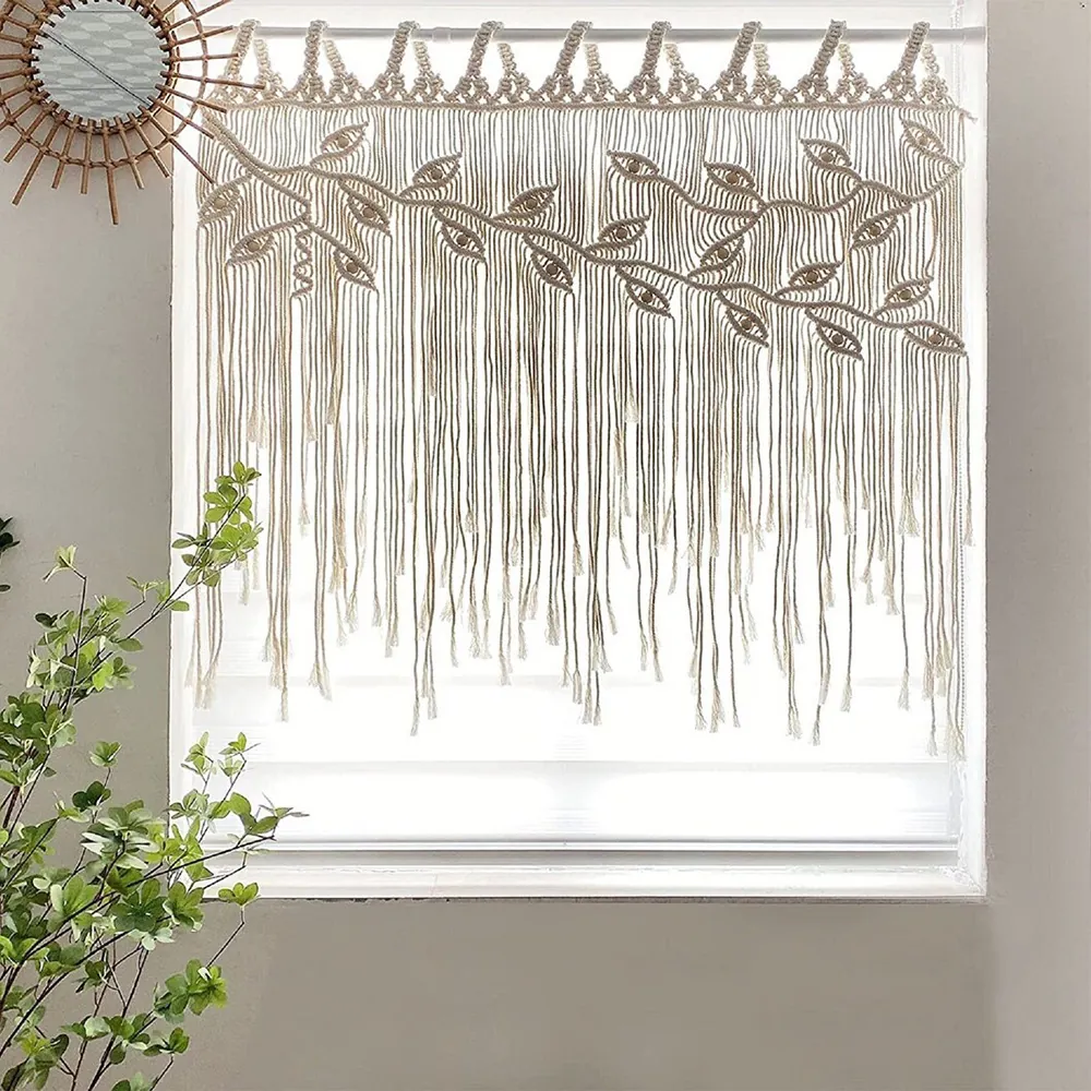 Handmade Macrame Wall Hanging Bohemian Tapestry Cotton Rope Leaf Pattern Tassel Boho Home Decor For Living Room Bedroom