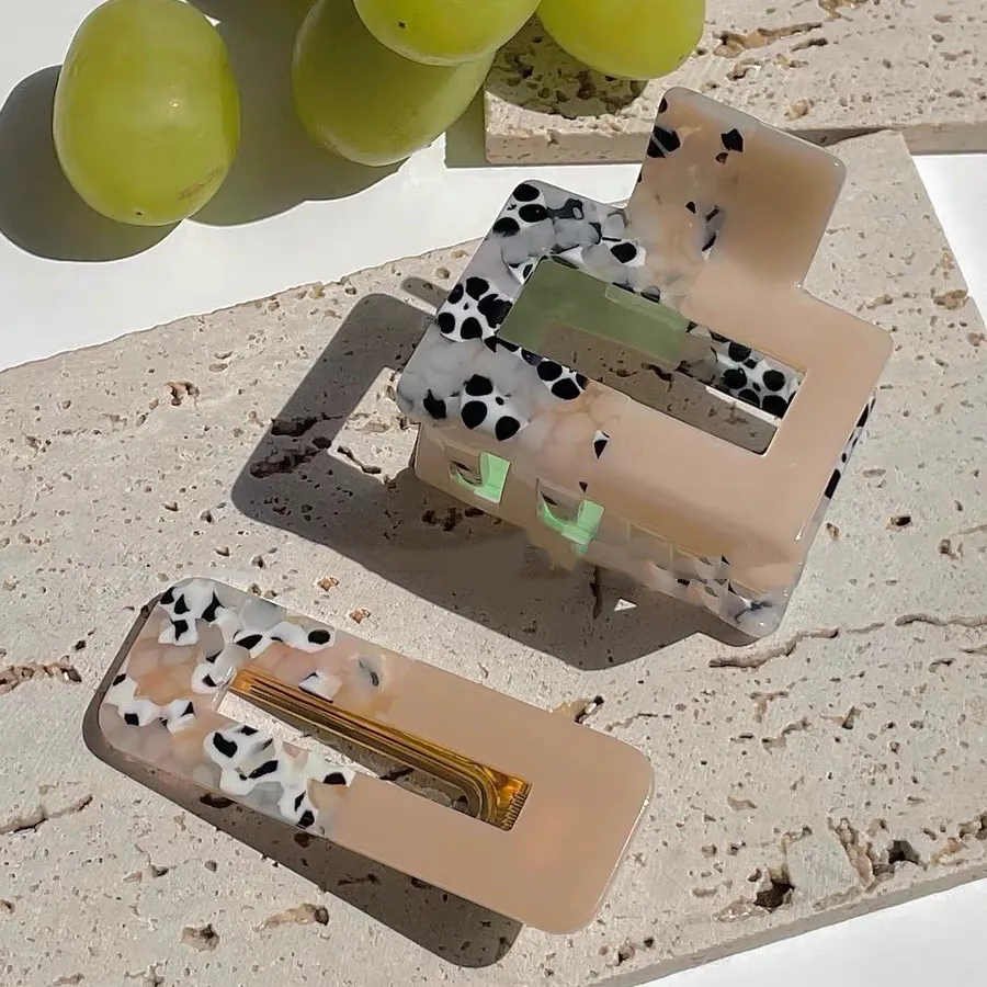 Korean Style Acetate Leopard Print Hair Clip For Women Retro Geometric Hollow Out Hair Claw Rectangular Duckbill Clip Accessory