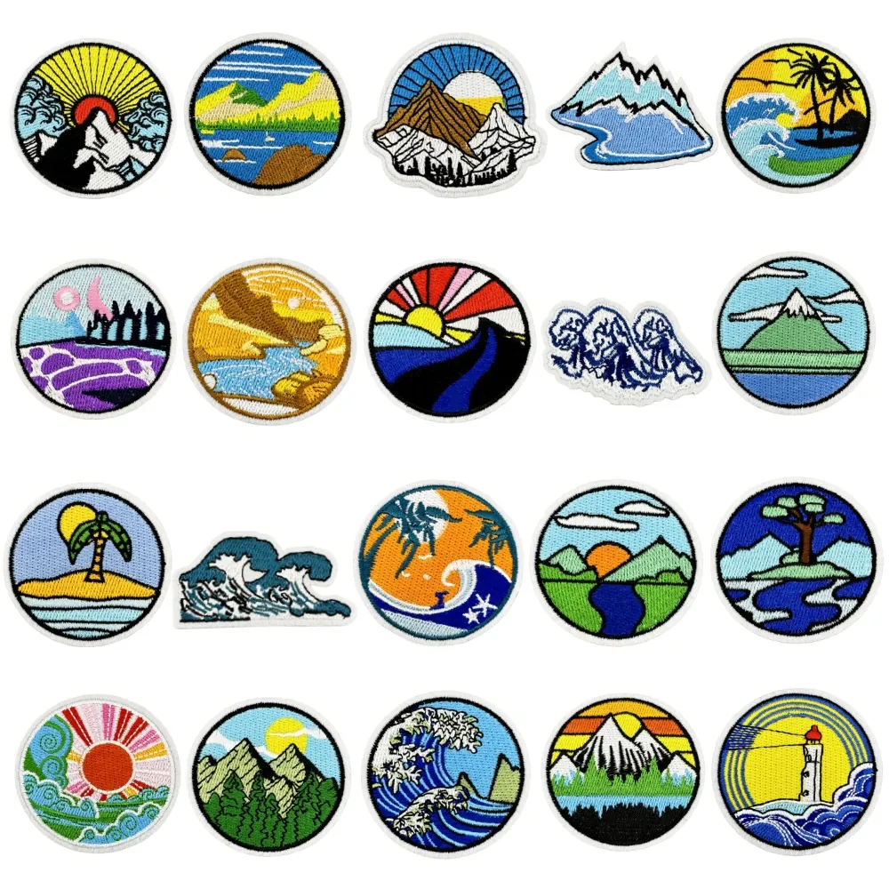 Landscape Outdoor Travel Embroidery Patch Creative Camping Adventure Iron On Badges For Clothing Bags Jackets Decoration