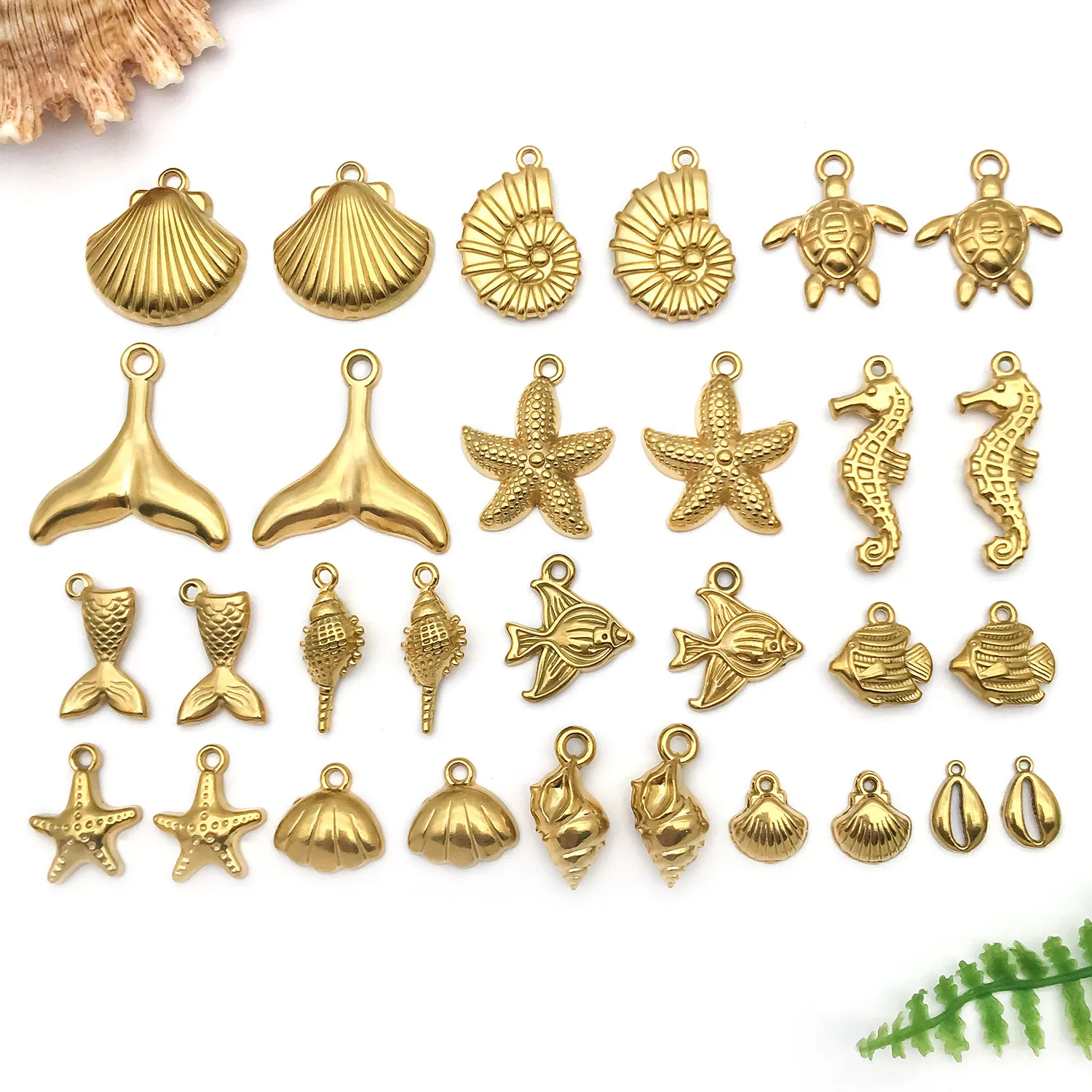 Roestvrij Staal Goud Oceaan Zeedier Schelp Zeester Zeepaardje Vis DIY Hangers Sieraden Maken Componenten