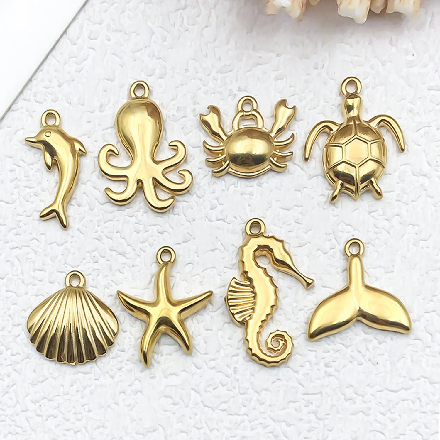 DIY Stainless Steel Ocean Life Charms Minimalist Gold Plated Sea Turtle Octopus Seahorse Starfish Pendant For Jewelry Making