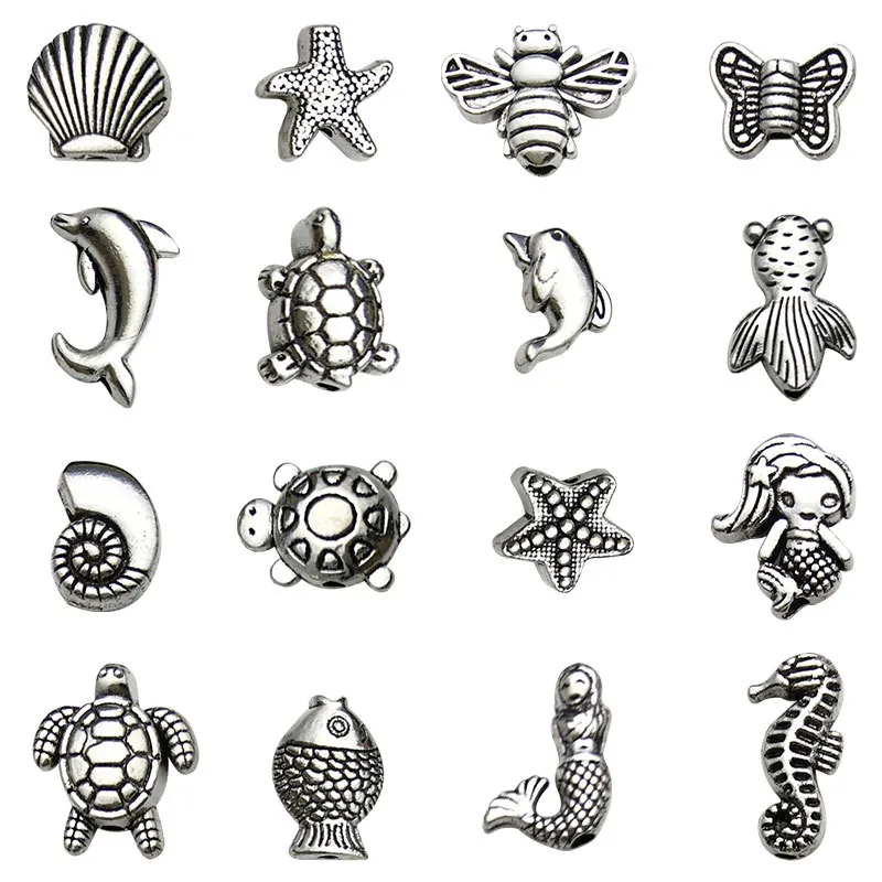 Vintage Antiek Zilver Legering Oceaan Dier Tussenkralen Marine Zeester Goudvis Schelp Zeemeermin Voor DIY Sieraden Maken