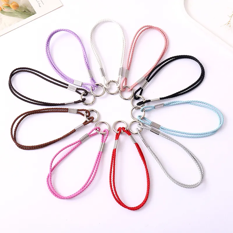 Woven PU Leather Rope Keychain Bag Pendant For Women Men Fashion Anti-Lost Phone Strap Hand Lanyard Key Ring Jewelry Gift