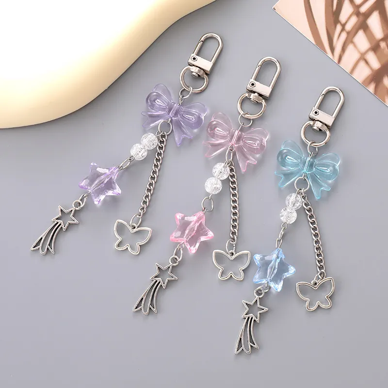 Pendentif Nœud Papillon Papillon Évidé Doux Porte-clés Style Y2K Ornement Suspendu Sac Photo Cœur Étoile Charme de Téléphone