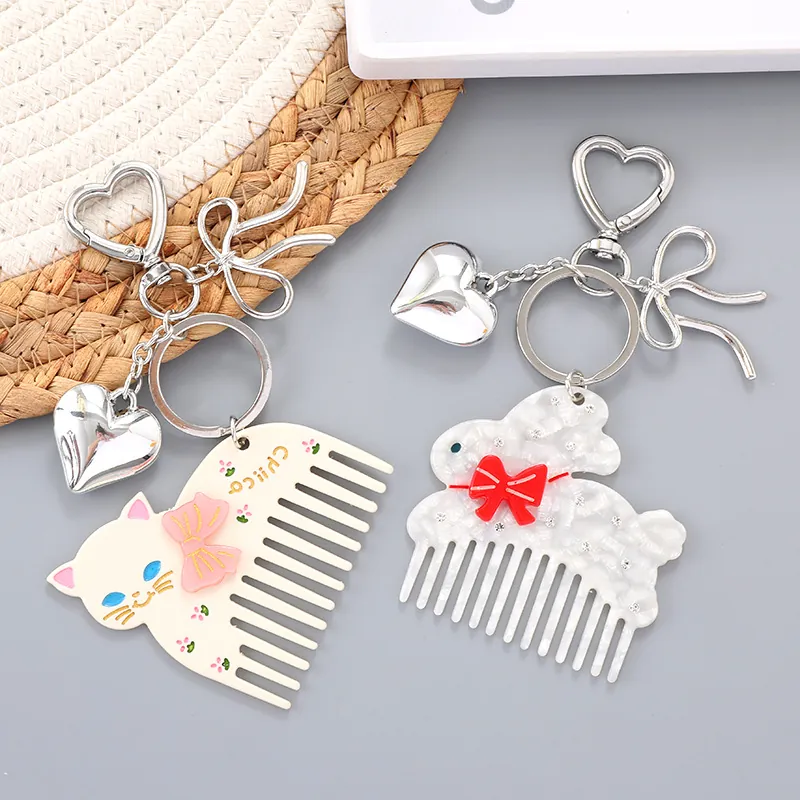 Süße Cartoon Katze Hase Acetat Kamm Schlüsselanhänger Schleife Herz Taschenanhänger Für Damen Mädchen Accessoire Kamm Anhänger