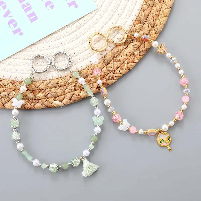 New Chinese Style Handmade Beaded Bag Charm Butterfly Pendant Keychain With Artificial Pearl Alloy For Women Handbag Decor