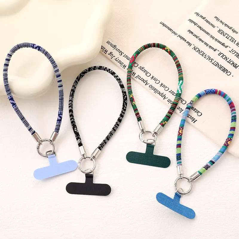 Ethnic Woven Phone Lanyard Wrist Strap Anti-Lost Bohemian Braided Mobile Phone Chain With Patch Metal Ring Jewelry