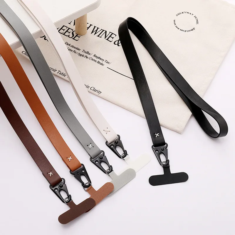 Minimalist PU Leather Phone Lanyard Crossbody Neck Strap With Metal Clasp And Patch For Women Men Anti-Lost Work ID Card