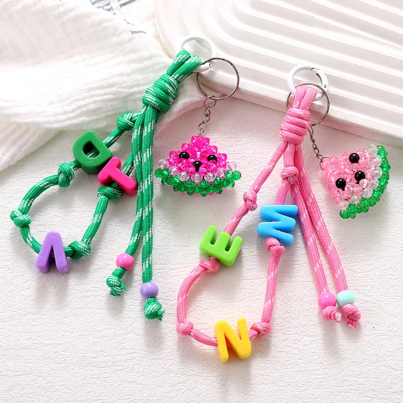 Handmade Braided Rope Keychain Watermelon Letter Beads Bag Charm Summer Dopamine Style Phone Lanyard Accessory For Women