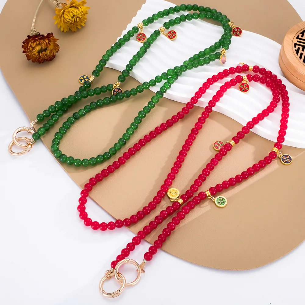 New Chinese Style Beaded Crossbody Phone Lanyard Enamel Coins Pendant Fashion Bag Chain Replacement For Women Accessory
