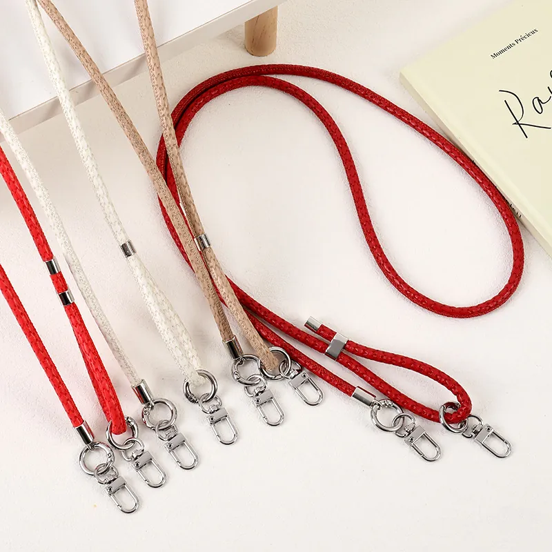 Adjustable Braided PU Leather Phone Lanyard Crossbody Bag Strap With Metal Buckles Fashion Phone Chain For Women