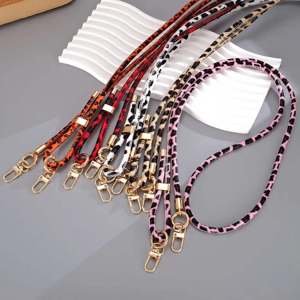 Vintage Leder Leopardenmuster Verstellbarer Taschenkettenriemen Für Damen Ersatz Handy Lanyard Umhängetasche Schlüsselanhänger Mit Goldenem Verschluss