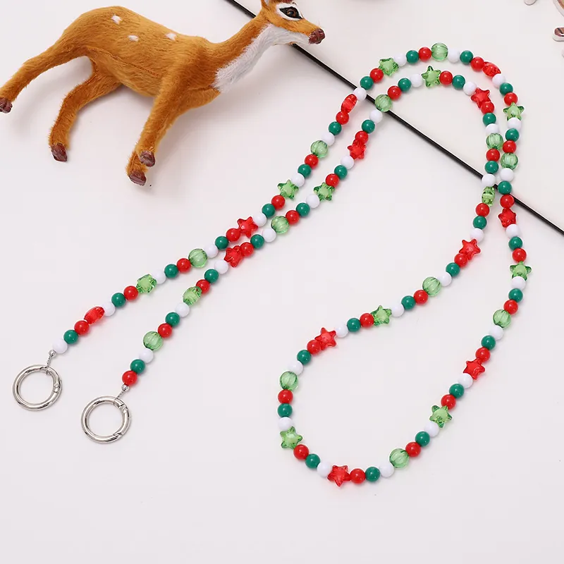 Christmas Beaded Phone Lanyard Crossbody Chain For Women Star Heart Santa Claus Reindeer Phone Anti-lost Strap Necklace Jewelry Accessory