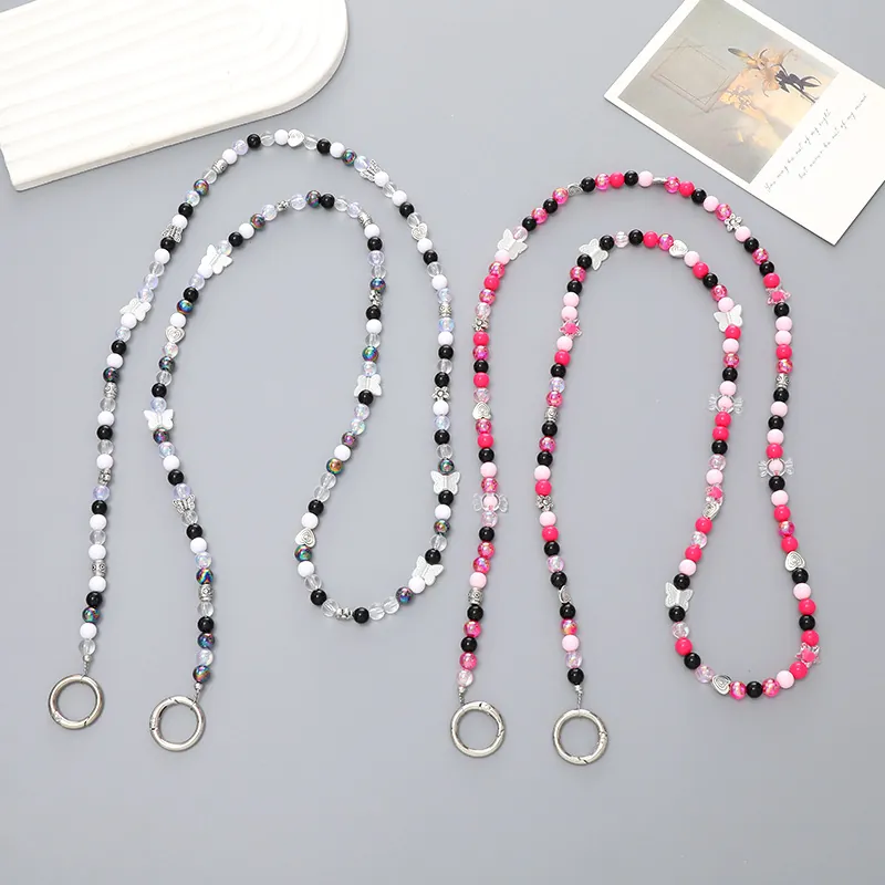 Catena per Cellulare con Perline Y2K Dolce e Cool per Donna in Lega e Resina a Tracolla con Ciondolo a Farfalla Cuore e Stella