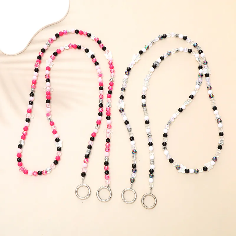 Handmade Beaded Acrylic Phone Chain Crossbody Bag Strap Bowknot Heart Butterfly Pendant Sweet Cool Fashion Women Jewelry