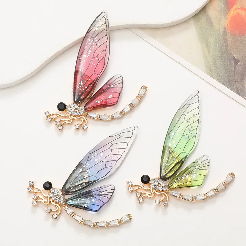 Lussuosa Spilla a Forma di Libellula in Lega con Ali Sfumate Eleganti Gioielli Insetto con Strass per Donna Festa Accessorio