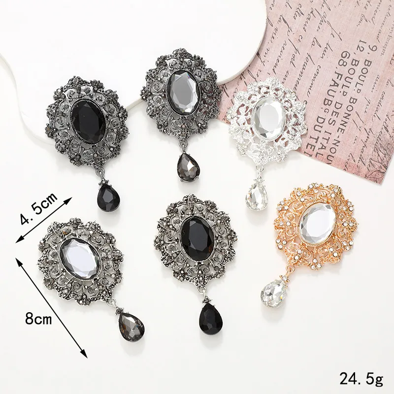 Retro Baroque Zinc Alloy Oval Rhinestone Pendant DIY Jewelry Accessory Victorian Gothic Water Drop Pendant For Clothing