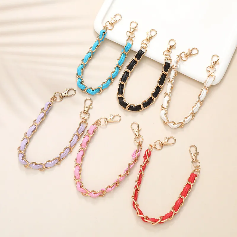 Handmade PU Leather Woven Bag Chain For Women Chanel Style Phone Case Lanyard With Gold Lobster Clasp Short Strap Accessory