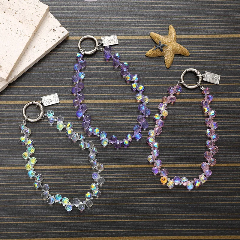 Luxury Crystal Beaded Keychain Phone Strap Fashion Glass Bead Bag Charm With Queen Metal Portrait Pendant For Women