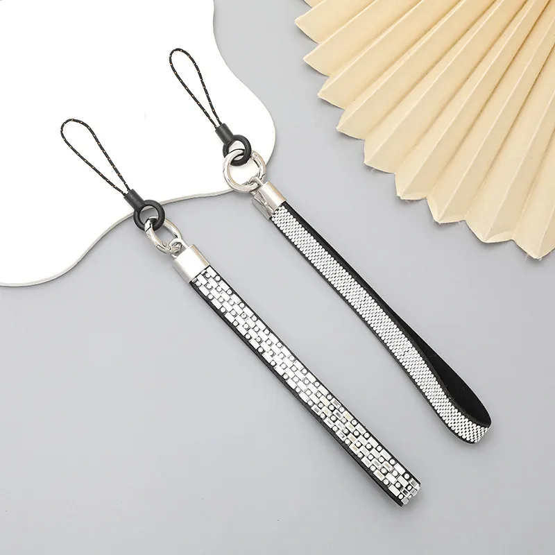 Luxury Rhinestone Mobile Phone Lanyard Anti-loss Phone Chain With Metal Buckle Sparkly PU Leather Keychain Charms For Women