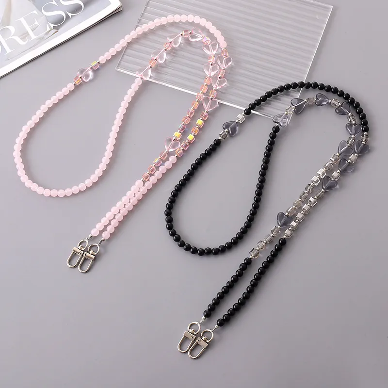 Acrylic Beaded Phone Strap Heart Crossbody Chain Sweet Cool Bag Charm For Women Fashion Jewelry Accessory With Metal Clasps