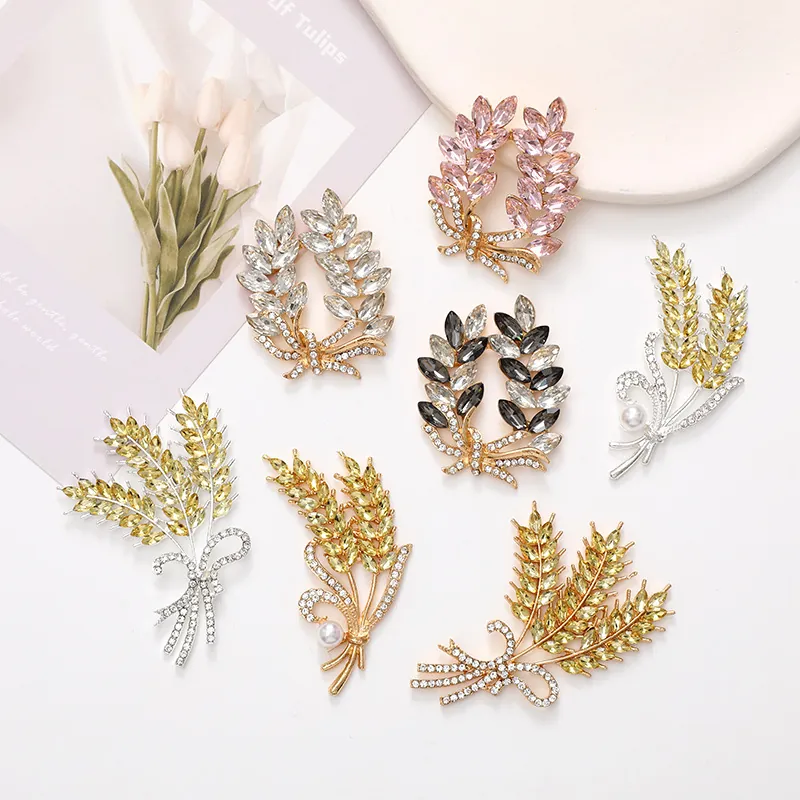 Elegant Wheat Ear Zinc Alloy Rhinestone Shoe Charms DIY Accessories For Clogs Shiny Crystal Wheat Ear Decoration For Women