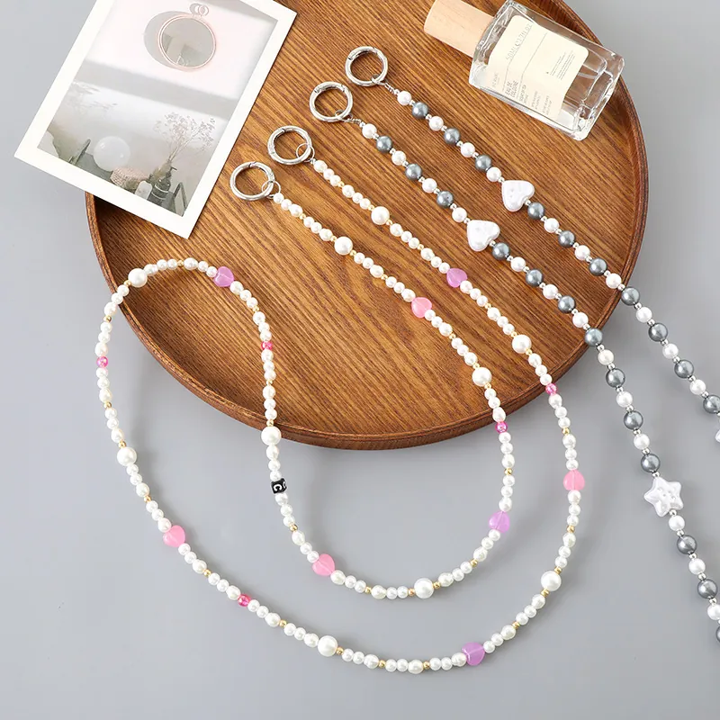 Chaîne Bandoulière de Mode en Künstliche Perles d'Imitation Avec Breloques Cœur Étoile Cordon de Téléphone Sangle de Sac Accessoire Femme