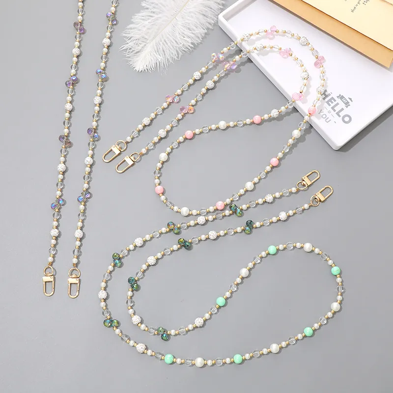Fashion Beaded Crossbody Phone Chain Alloy Rhinestone Imitation Artificial Pearl Bag Strap Replacement Lanyard For Women Jewelry
