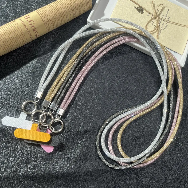 Luxury Rhinestone Crossbody Phone Lanyard Mesh Crystal Mobile Phone Strap Anti-Lost With T-Patch For Women Fashion Accessory
