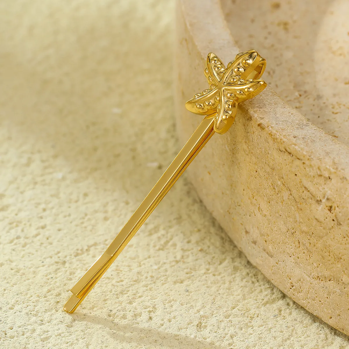 Pince à Cheveux Étoile de Mer en Acier Inoxydable Plaqué Or 18K Style INS Barrette de Mode Marine pour Femmes Accessoires de Coiffure