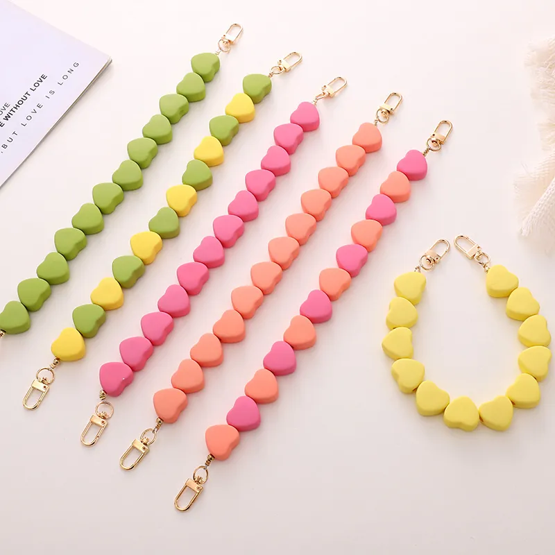 Catenella per Telefono con Perline a Cuore in Acrilico Vernice Opaca Cinghia per Borsa Pendente da Donna Gioielli Moda