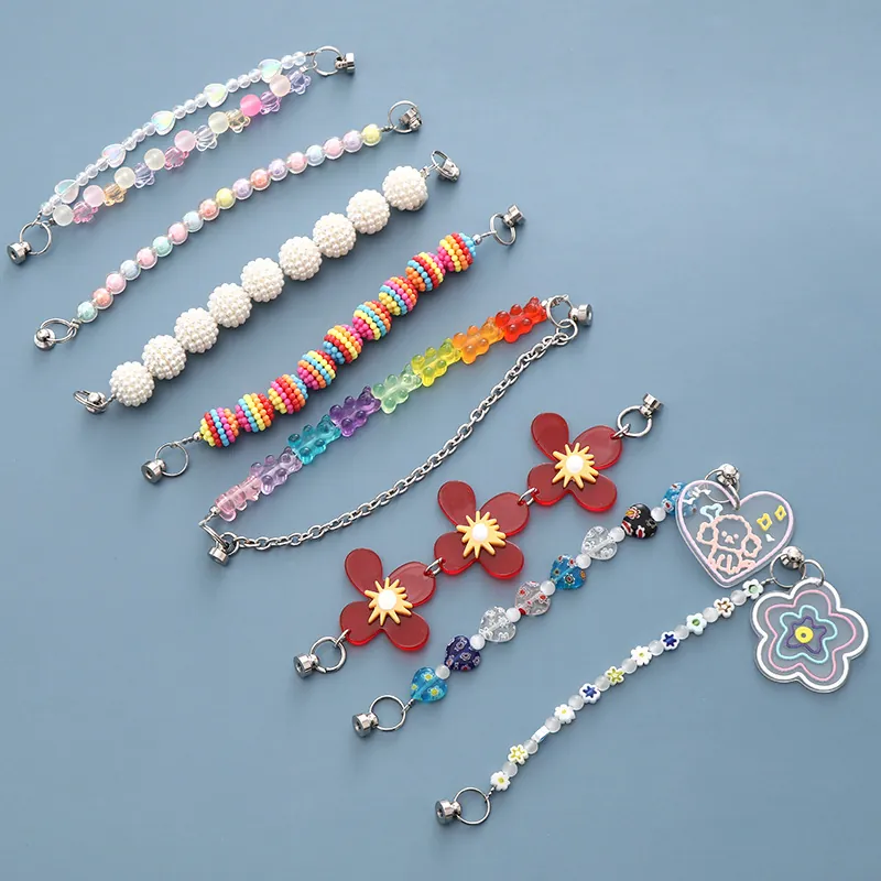 Acrylic Beaded Phone Chain Smiley Face Sunflower Heart Charm Anti-lost Strap For Phone Case Bag Handmade Jewelry Decoration