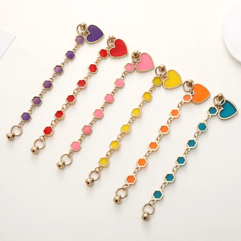 Nouvelle Chaîne de Téléphone Créative en Alliage de Coeur à l'Huile de Goutte Bracelet Géométrique Hexagonal pour Femmes Bijoux de Charme