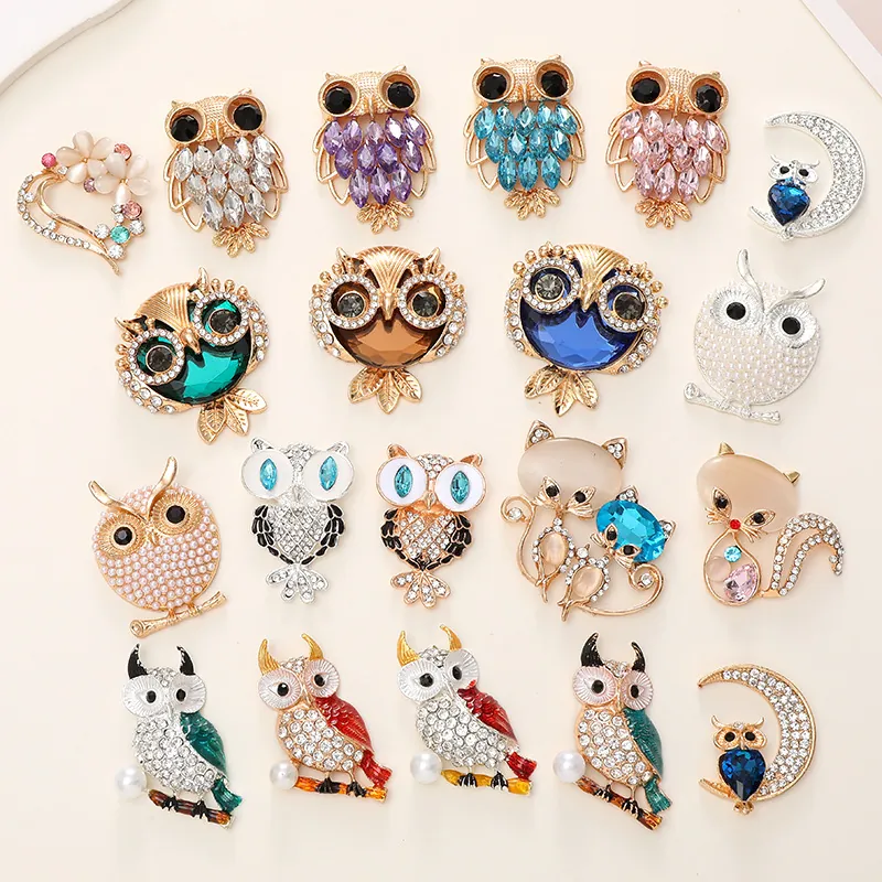 Vintage Owl Brooch Pin Alloy Rhinestone Artificial Pearl Animal Brooch Pins For Women Fashion Jewelry Accessories Gifts
