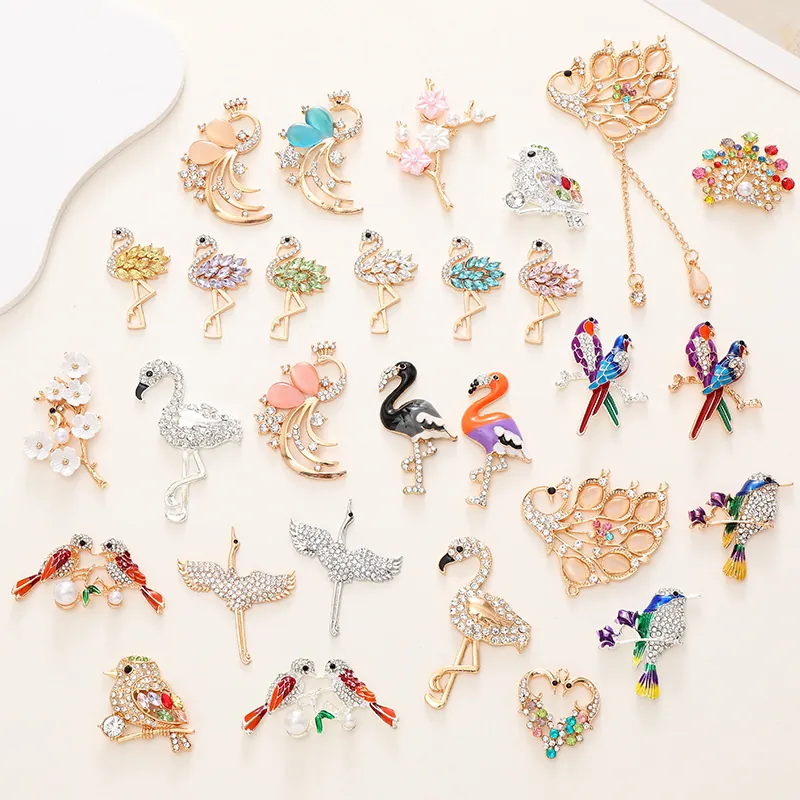Fashion Alloy Rhinestone Bird Pendants Colorful Peacock Flamingo Crane Enamel Charms For DIY Jewelry Making Accessories Gift Women