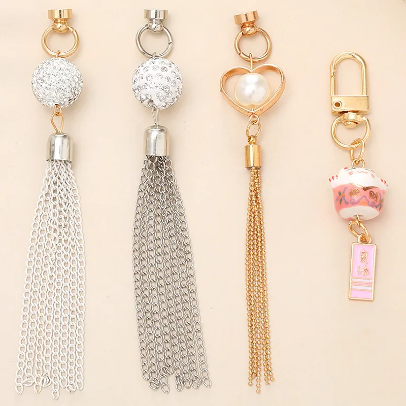 DIY Phone Case Accessory Metal Tassel Pendant Lucky Cat Heart Rhinestone Artificial Pearl Charm Handmade Jewelry Decoration Material