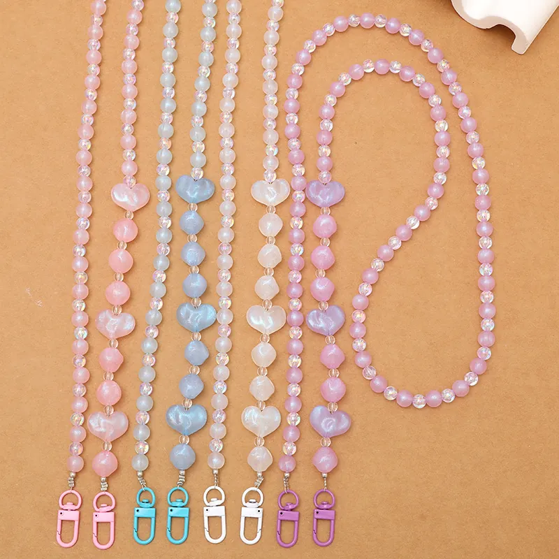 Meerjungfrau Herz Perlen Taschenkette Riemen Acryl Umhängetasche Handy Lanyard Irisierend Süß Macaron Farbe Damen Mädchen Schmuck